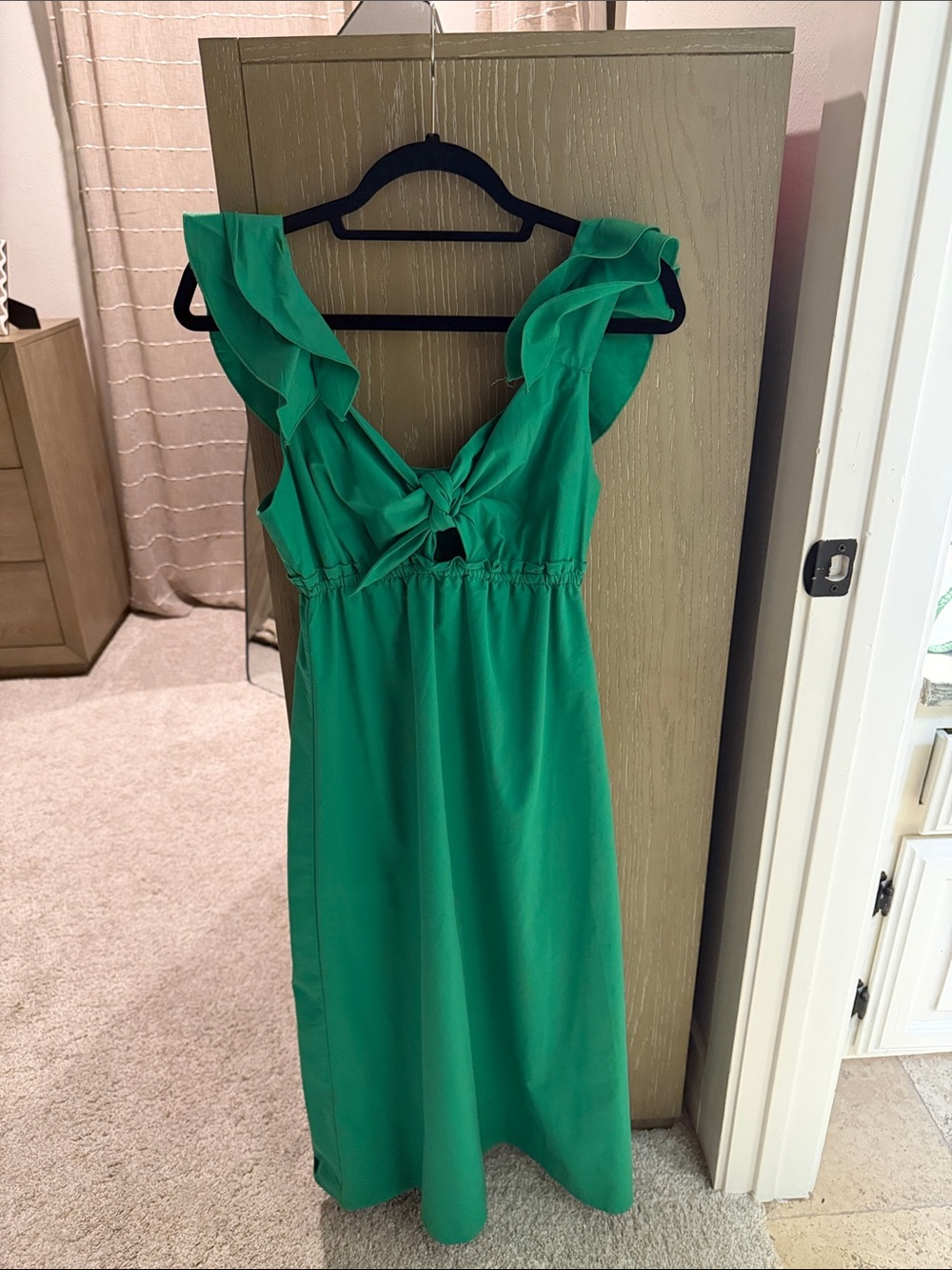 DREW Green Ruffle-Shoulder Midi/Maxi Dress